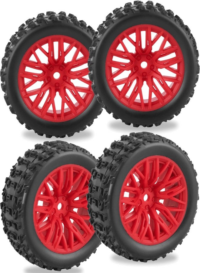 RCarmubWow RC Buggy Wheels and Tires for 1/18 Typhon Grom RC Crawler Car,RC Wheels and Tires Buggy Wheels & Rubber Tires Plastic Rim,4pcs,Red - Image 1
